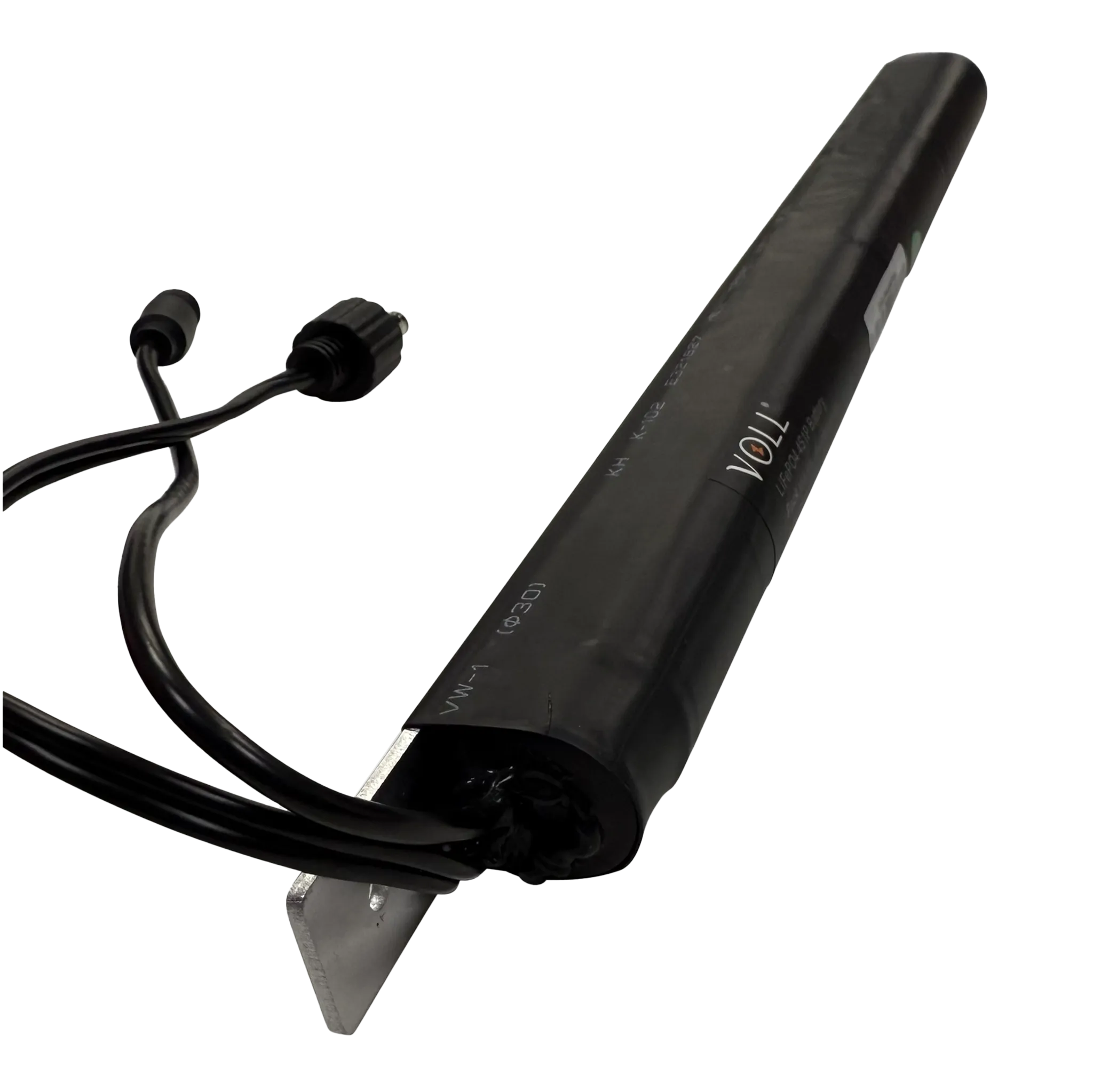 Zijkant van LiFePO4-batterij (B-12-LFP) met bevestigingsstrip.