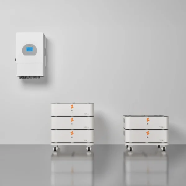 SET 5 thuisbatterijsysteem in naast configuratie met 10 kW 3-fase hybride omvormer, 25,60 kWh verdeeld over 2 batterijtowers.