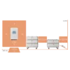 SET 5 liggende configuratie, 10 kW 3-fase omvormer, 25,60 kWh verdeeld over 2 towers, incl. afmetingen.