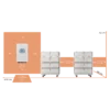 SET 8 liggende configuratie, 10 kW 3-fase omvormer, 40,96 kWh verdeeld over 2 towers, incl. afmetingen.