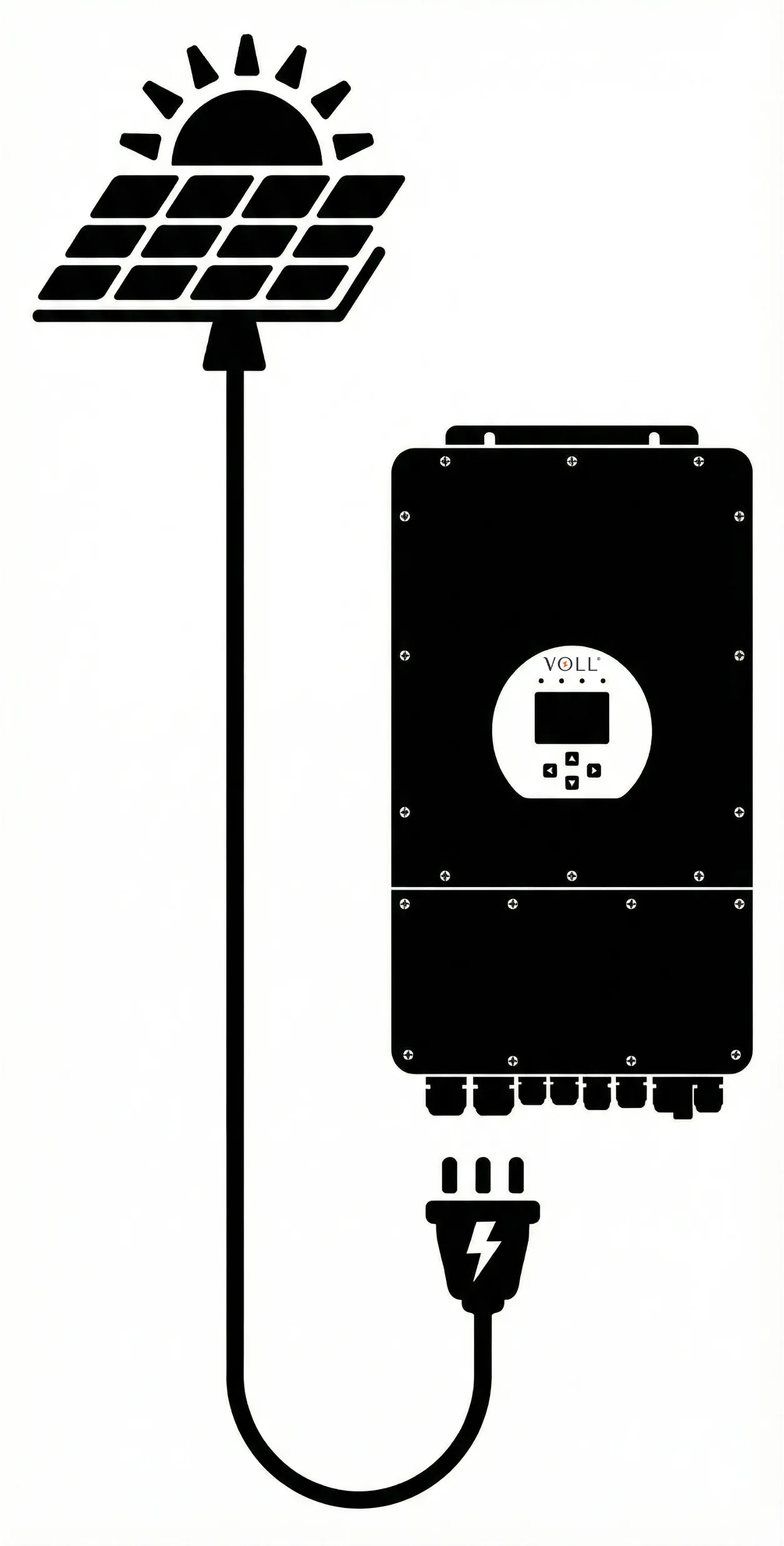 Pictogram: zonnepanelen rechtstreeks aangesloten op de VOLL hybride omvormer